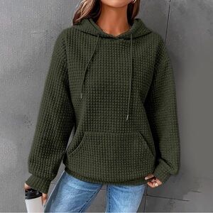 Olive Green Textured Hoodie for Women